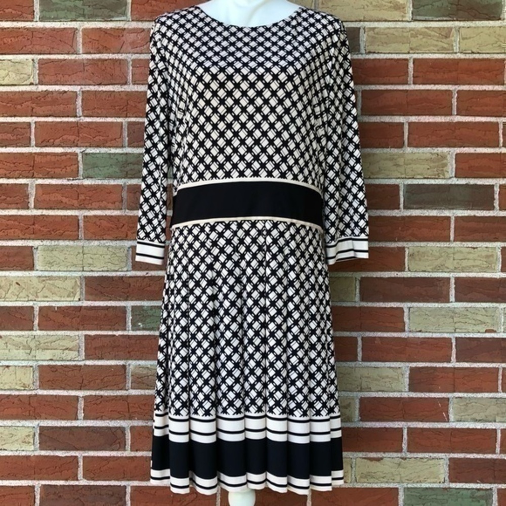 Eliza J 3/4 Sleeve Fit and Flare Black Tan Print Dress 👗